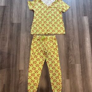 Posh Peanut Yellow Heart Print Pajama Set